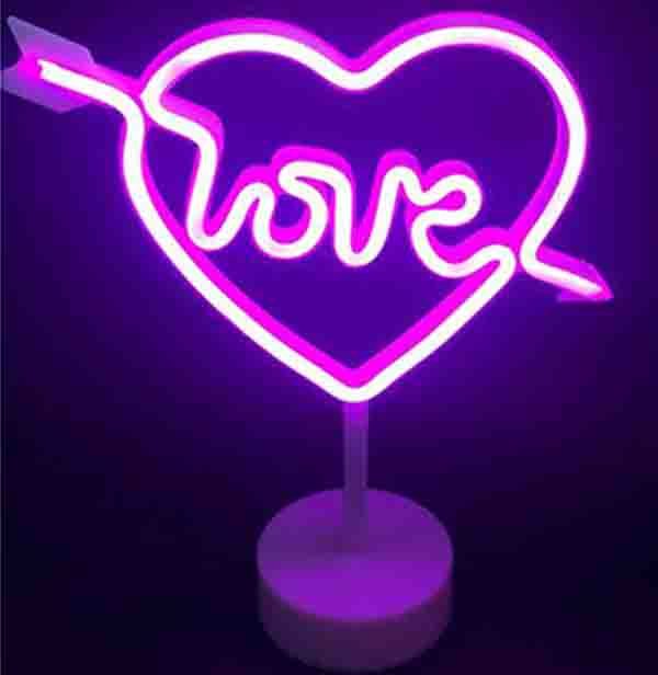 Dekoratif Kalp Şeklinde Love Led Neon Işıklı Gece Lambası
